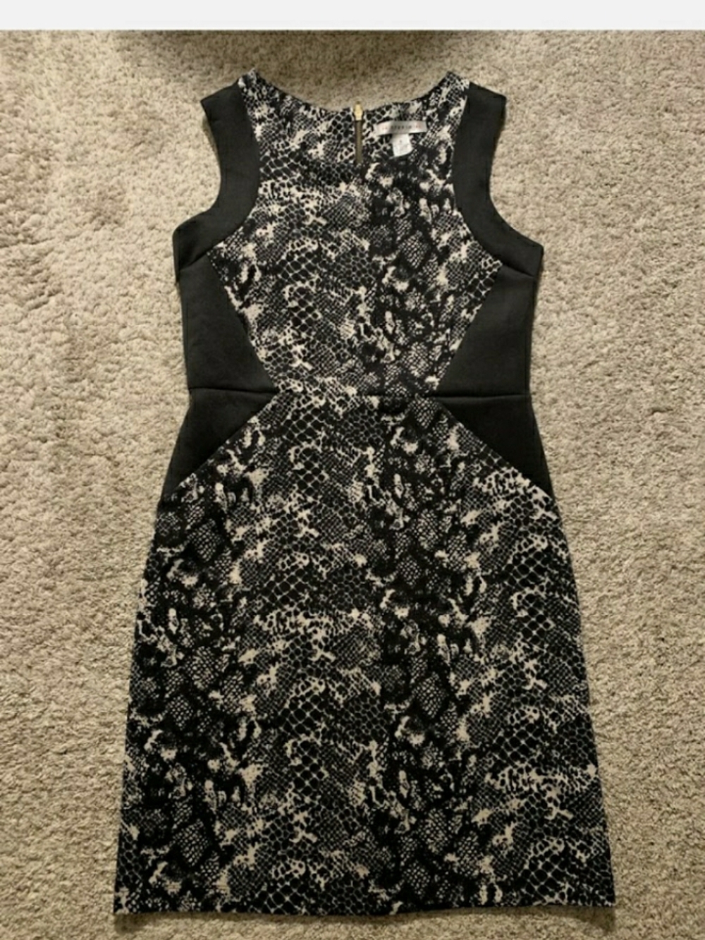 Aa Studio Black and Cream Snake-Print Fitted Dress